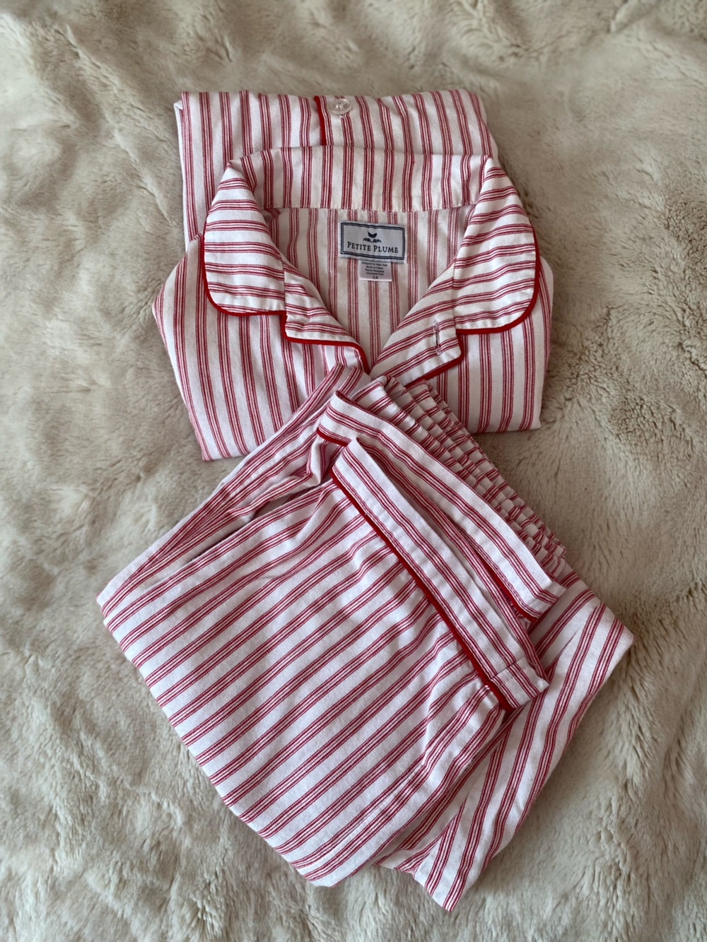 Petite Plume kid’s Twill pajama set in Antique Red Ticking